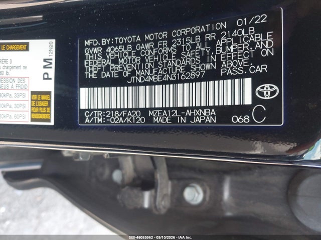 Продаж на аукціоні авто 2022 Toyota Corolla Se Nightshade Edition, vin: JTND4MBE4N3162897, номер лоту: 46085962