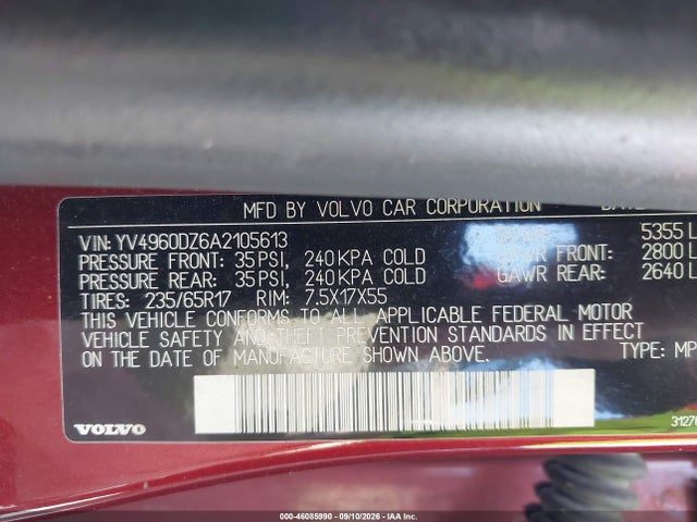 Aukcja sprzedaży 2010 Volvo Xc60 3.2, vin: YV4960DZ6A2105613, numer aukcji: 46085990