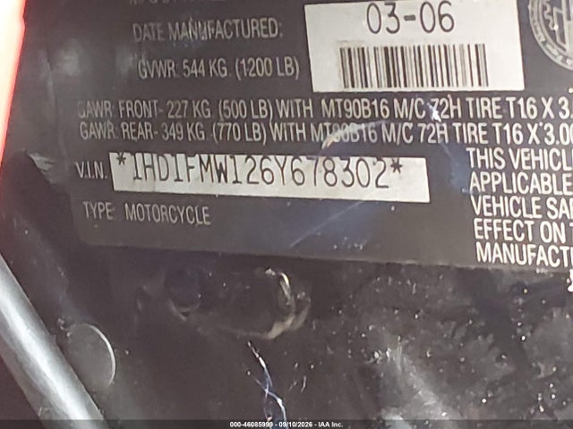 Продаж на аукціоні авто 2006 Harley-davidson Flhtpi, vin: 1HD1FMW126Y678302, номер лоту: 46085999