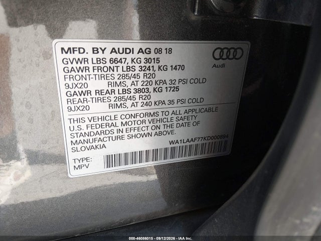 Aukcja sprzedaży 2019 Audi Q7 55 Premium/55 Se Premium, vin: WA1LAAF77KD000894, numer aukcji: 46086015