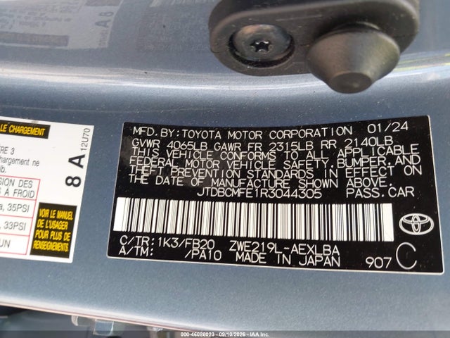 Продаж на аукціоні авто 2024 Toyota Corolla Hybrid Le, vin: JTDBCMFE1R3044305, номер лоту: 46086023
