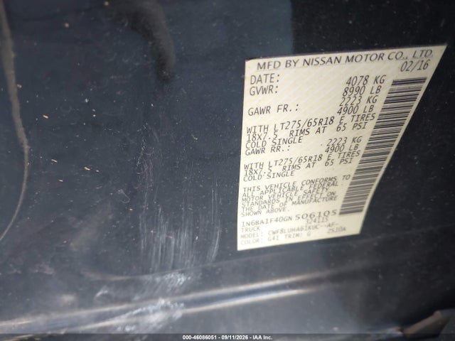 46086051 :رقم المزاد ، 1N6BA1F40GN506105 vin ، 2016 Nissan Titan Xd Pro-4x Diesel مزاد بيع