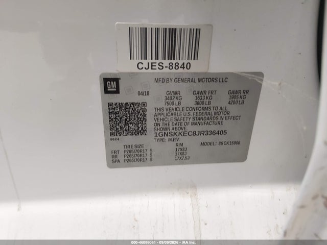 46086061 :رقم المزاد ، 1GNSKKEC8JR336405 vin ، 2018 Chevrolet Suburban Commercial Fleet مزاد بيع