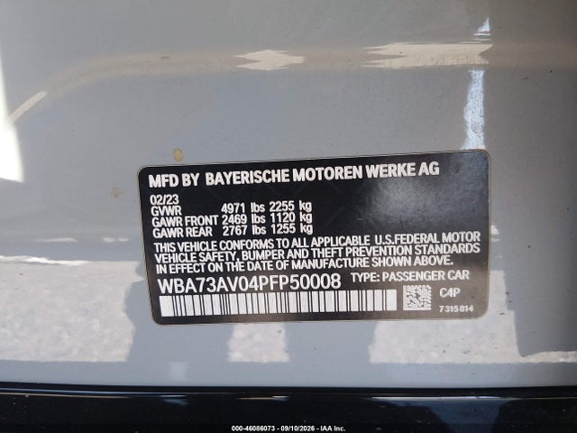 46086073 :رقم المزاد ، WBA73AV04PFP50008 vin ، 2023 Bmw 430i Gran Coupe Xdrive مزاد بيع