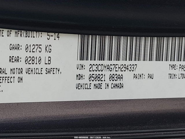 46086086 :رقم المزاد ، 2C3CDYAG7EH294337 vin ، 2014 Dodge Challenger Sxt مزاد بيع