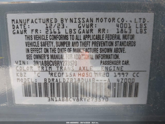 Aukcja sprzedaży 2024 Nissan Sentra Sv Xtronic Cvt, vin: 3N1AB8CV8RY273570, numer aukcji: 46086092