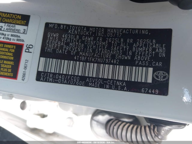 Продаж на аукціоні авто 2017 Toyota Camry Le, vin: 4T1BF1FK7HU797482, номер лоту: 46086096