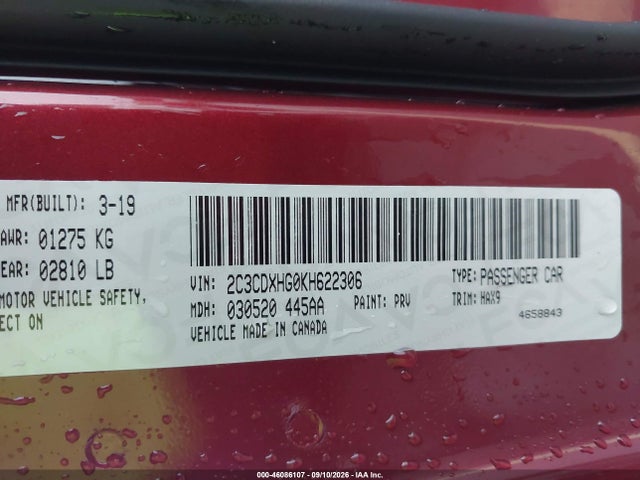 Aukcja sprzedaży 2019 Dodge Charger Gt Rwd, vin: 2C3CDXHG0KH622306, numer aukcji: 46086107