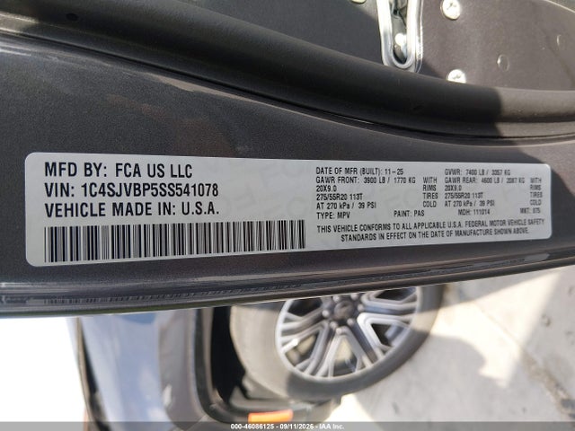 Aukcja sprzedaży 2025 Jeep Wagoneer Carbide 4x4, vin: 1C4SJVBP5SS541078, numer aukcji: 46086125