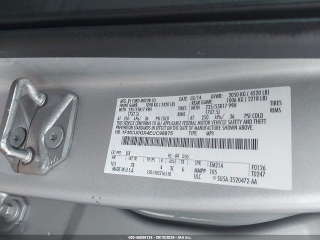 Продажа на аукционе авто 2014 Ford Escape Se, vin: 1FMCU0GX4EUC98875, номер лота: 46086134