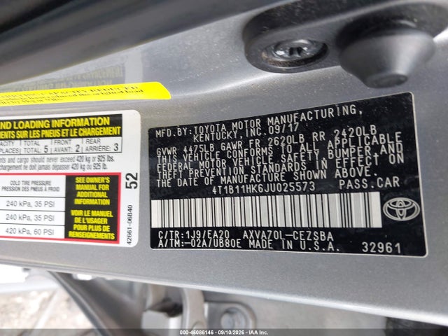 Aukcja sprzedaży 2018 Toyota Camry Se, vin: 4T1B11HK6JU025573, numer aukcji: 46086146