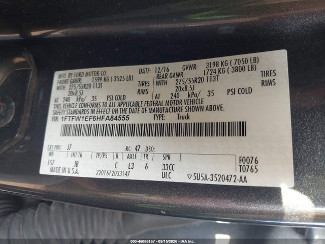 Продажа на аукционе авто 2017 Ford F-150 Xlt, vin: 1FTFW1EF6HFA84555, номер лота: 46086167