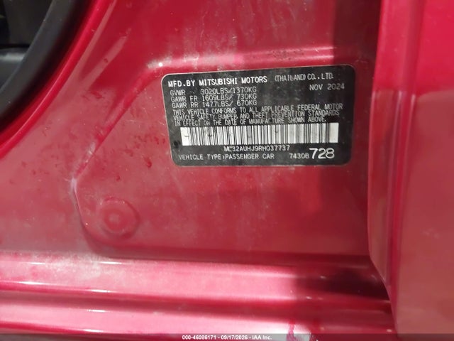 46086171 :رقم المزاد ، ML32AUHJ9RH037737 vin ، 2024 Mitsubishi Mirage Es مزاد بيع