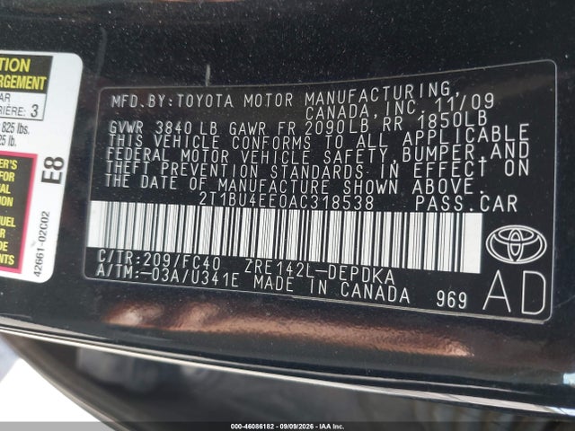 Aukcja sprzedaży 2010 Toyota Corolla Le, vin: 2T1BU4EE0AC318538, numer aukcji: 46086182