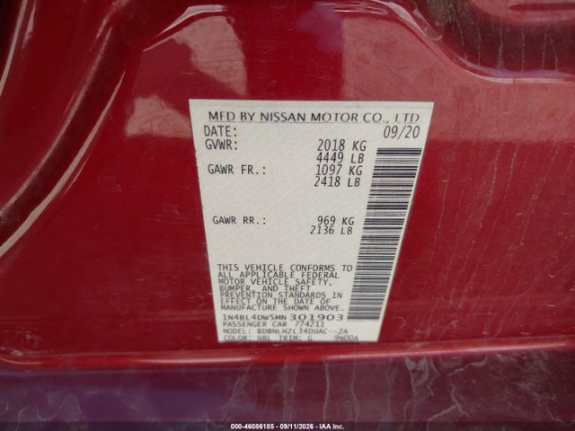 Продаж на аукціоні авто 2021 Nissan Altima Sv Intelligent Awd, vin: 1N4BL4DW5MN301903, номер лоту: 46086185