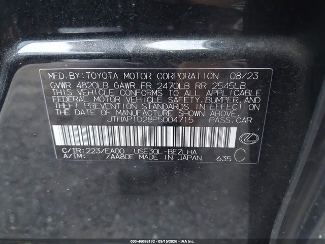 46086192 :رقم المزاد ، JTHAP1D28P5004715 vin ، 2023 Lexus Is 500 F Sport Performance Premium مزاد بيع