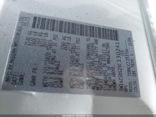 Продажа на аукционе авто 2025 Nissan Murano Sv, vin: 5N1AZ3BS2SC130241, номер лота: 46086198