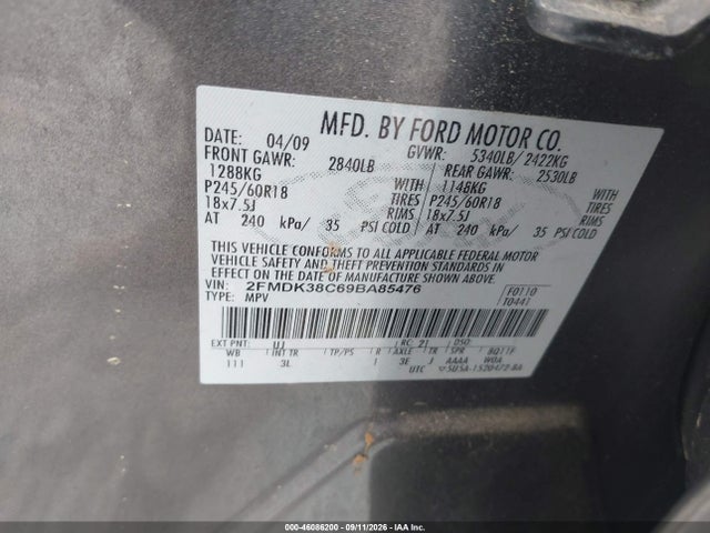 Aukcja sprzedaży 2009 Ford Edge Sel, vin: 2FMDK38C69BA85476, numer aukcji: 46086200