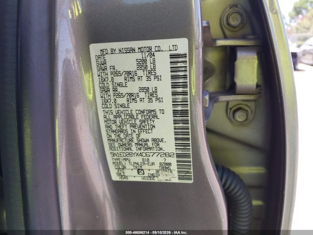 46086214 :رقم المزاد ، 5N1ED28YX4C677282 vin ، 2004 Nissan Xterra Xe مزاد بيع