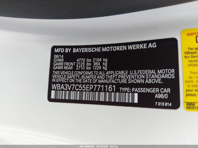 46086239 :رقم المزاد ، WBA3V7C55EP771161 vin ، 2014 Bmw 428i مزاد بيع