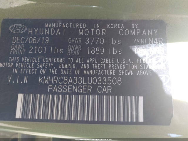 Aukcja sprzedaży 2020 Hyundai Venue Sel, vin: KMHRC8A33LU033508, numer aukcji: 46086246