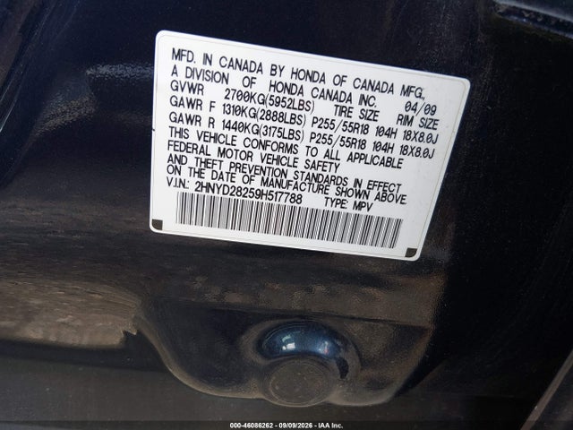 Auction sale of the 2009 Acura Mdx, vin: 2HNYD28259H517788, lot number: 46086262