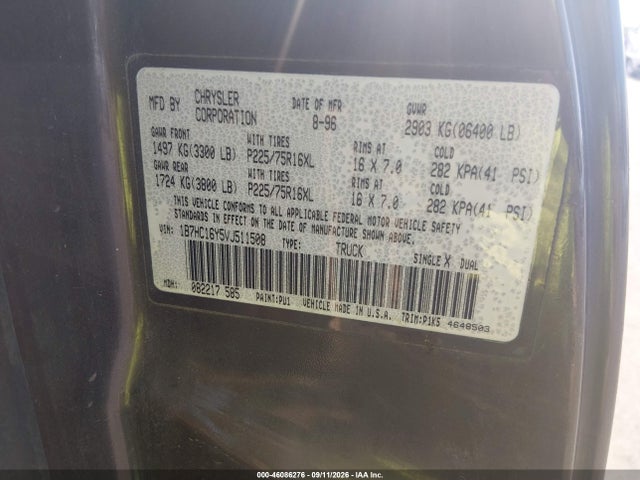 Aukcja sprzedaży 1997 Dodge Ram 1500 Lt, vin: 1B7HC16Y5VJ511508, numer aukcji: 46086276