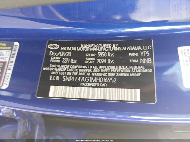 Продаж на аукціоні авто 2021 Hyundai Elantra Se, vin: 5NPLL4AG1MH016952, номер лоту: 46086279