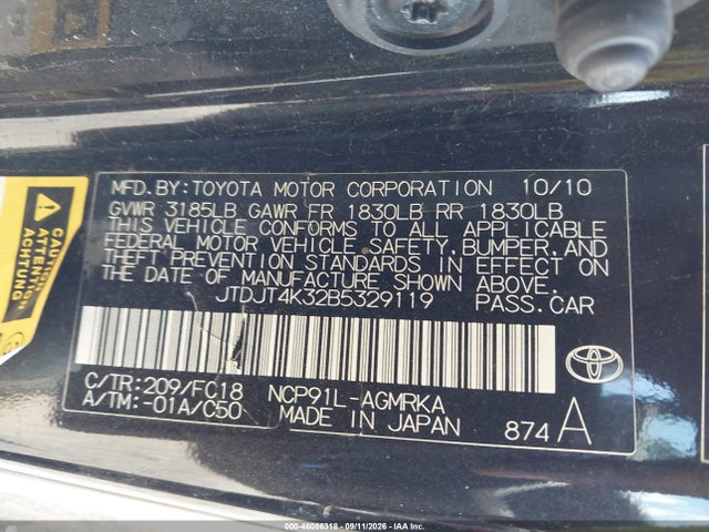 Aukcja sprzedaży 2011 Toyota Yaris, vin: JTDJT4K32B5329119, numer aukcji: 46086318