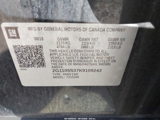 Chevrolet Impala Premier 2019 2G1105S37K9109243 Image 9