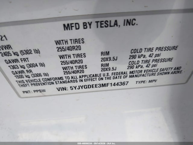 5YJYGDEE3MF144367 Tesla Model Y Long Range Dual Motor All-wheel Drive