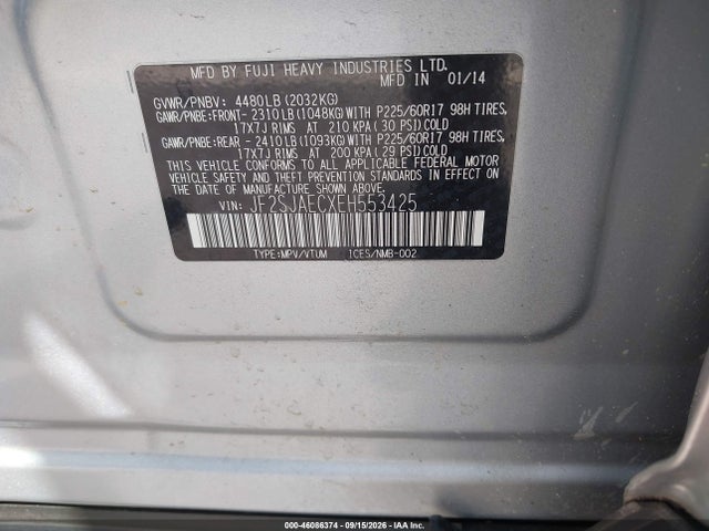 Aukcja sprzedaży 2014 Subaru Forester 2.5i Premium, vin: JF2SJAECXEH553425, numer aukcji: 46086374