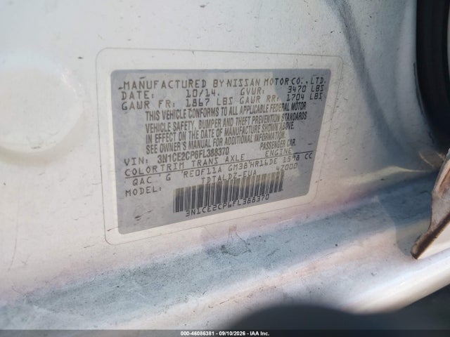 46086381 :رقم المزاد ، 3N1CE2CP6FL388370 vin ، 2015 Nissan Versa Note Sv مزاد بيع