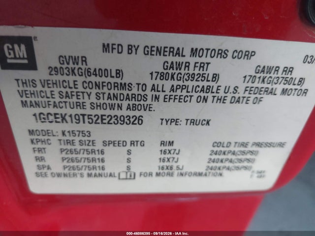 Продажа на аукционе авто 2002 Chevrolet Silverado 1500 Ls, vin: 1GCEK19T52E239326, номер лота: 46086395