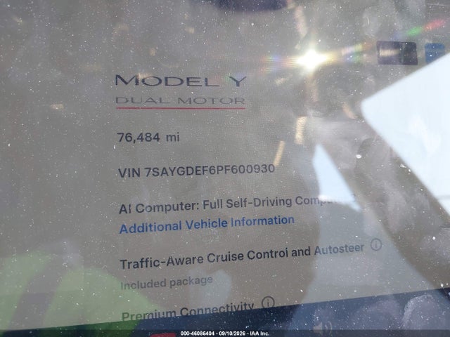 Aukcja sprzedaży 2023 Tesla Model Y Performance Dual Motor All-wheel Drive, vin: 7SAYGDEF6PF600930, numer aukcji: 46086404