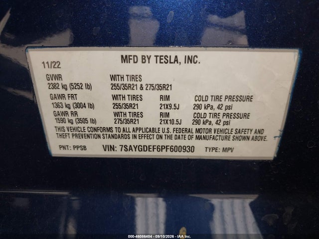 Aukcja sprzedaży 2023 Tesla Model Y Performance Dual Motor All-wheel Drive, vin: 7SAYGDEF6PF600930, numer aukcji: 46086404