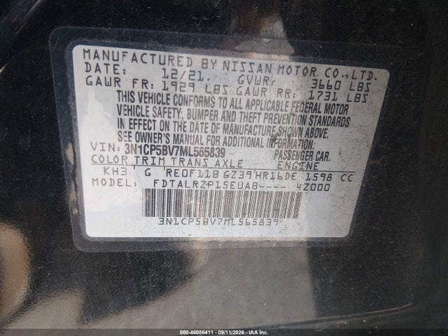 Продажа на аукционе авто 2021 Nissan Kicks S Xtronic Cvt, vin: 3N1CP5BV7ML565839, номер лота: 46086411