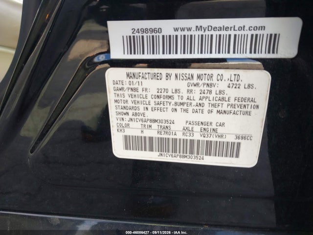 Продаж на аукціоні авто 2011 Infiniti G37 Journey, vin: JN1CV6AP8BM303524, номер лоту: 46086427