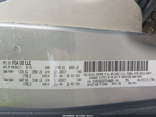Продажа на аукционе авто 2015 Dodge Grand Caravan American Value Pkg, vin: 2C4RDGBG3FR748089, номер лота: 46086446