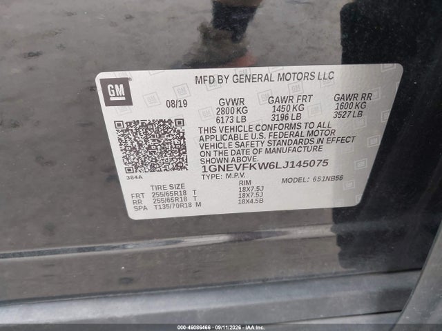 Продаж на аукціоні авто 2020 Chevrolet Traverse Awd Ls, vin: 1GNEVFKW6LJ145075, номер лоту: 46086466