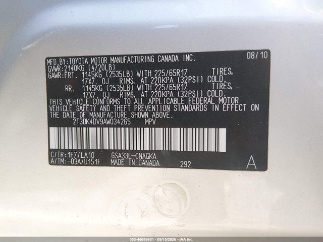 Продаж на аукціоні авто 2010 Toyota Rav4 Limited V6, vin: 2T3DK4DV9AW034265, номер лоту: 46086481