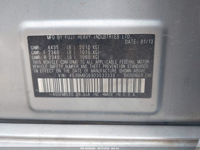 Aukcja sprzedaży 2013 Subaru Legacy 2.5 I Sport, vin: 4S3BMBG69D3033330, numer aukcji: 46086498