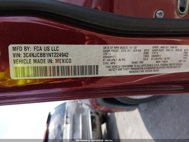 46086510 :رقم المزاد ، 3C4NJCBB1NT224942 vin ، 2022 Jeep Compass Latitude Fwd مزاد بيع