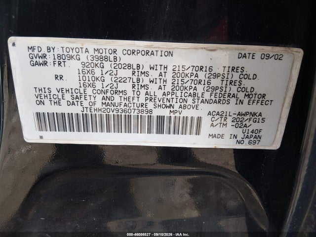 Aukcja sprzedaży 2003 Toyota Rav4, vin: JTEHH20V936073898, numer aukcji: 46086527