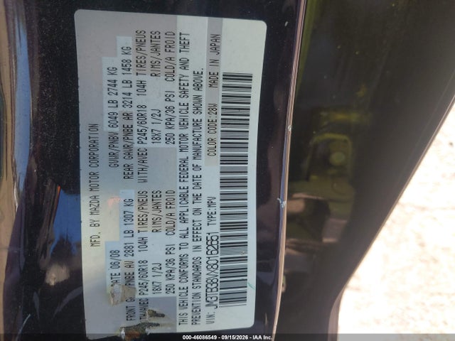 46086549 :رقم المزاد ، JM3TB38VX80162651 vin ، 2008 Mazda Cx-9 Touring مزاد بيع