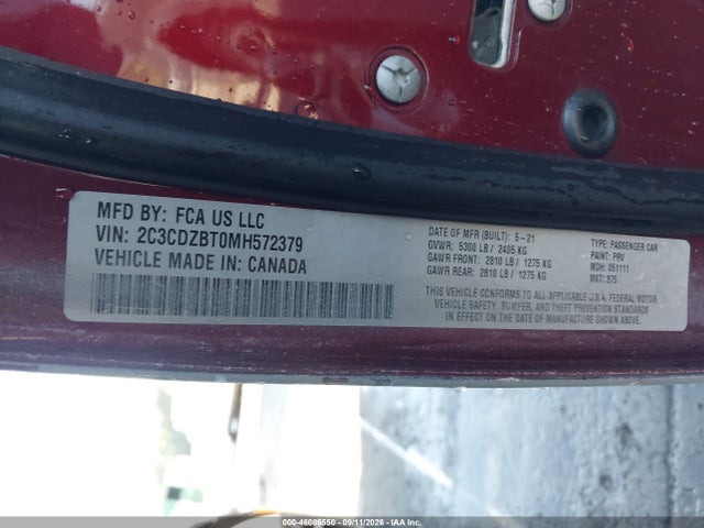 46086550 :رقم المزاد ، 2C3CDZBT0MH572379 vin ، 2021 Dodge Challenger R/t مزاد بيع