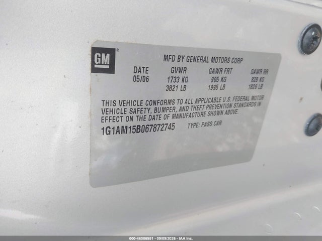Aukcja sprzedaży 2006 Chevrolet Cobalt Ss, vin: 1G1AM15B067872745, numer aukcji: 46086551
