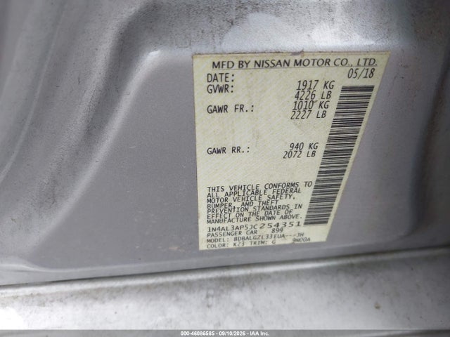 Auction sale of the 2018 Nissan Altima 2.5 S, vin: 1N4AL3AP5JC254351, lot number: 46086585