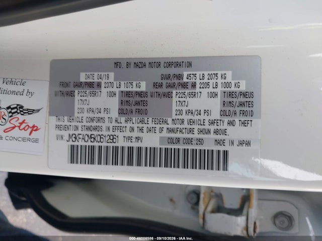46086586 :رقم المزاد ، JM3KFACM5K0612961 vin ، 2019 Mazda Cx-5 Touring مزاد بيع