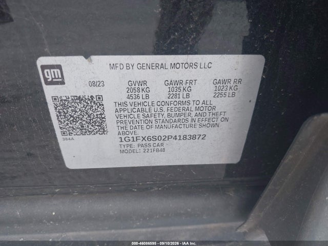 Продаж на аукціоні авто 2023 Chevrolet Bolt Ev Fwd 2lt, vin: 1G1FX6S02P4183872, номер лоту: 46086595